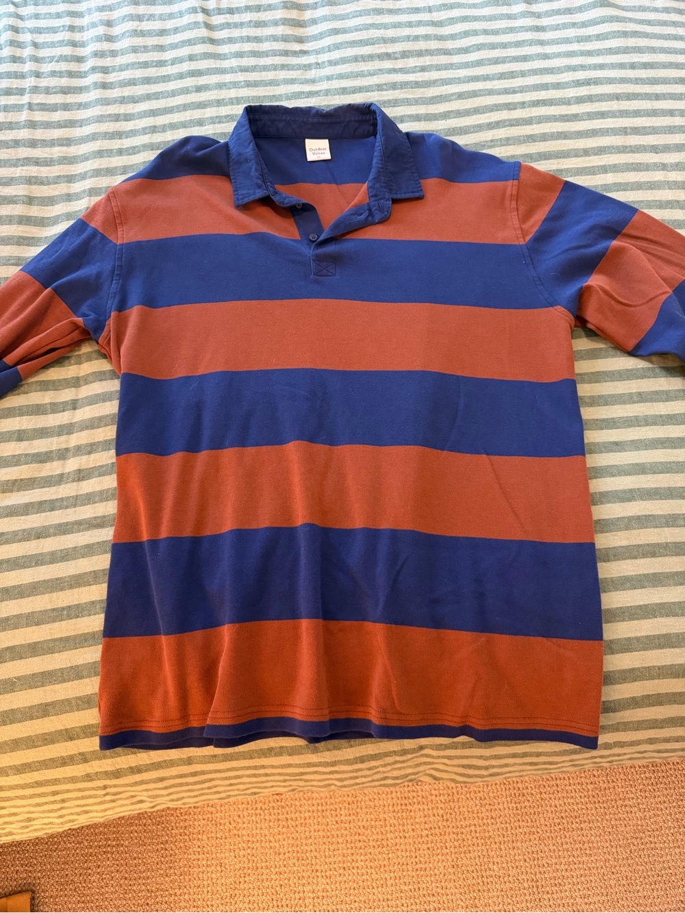 Men's Outdoor Voices Striped Rugby Polo Shirt - Blue & Rust